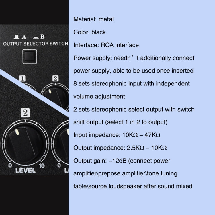 B066 Mini Stereo 8 Channel RCA Non Source Sound Passive Mixer, No Power Supply, 8 Channel RCA - HoMEdemic™ 