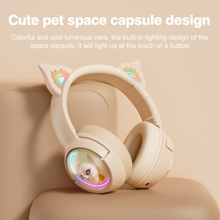 B5 Cat Ear Design USB-C / Type-C RGB Wireless Bluetooth HiFi Headset (Beige) - HoMEdemic™ 