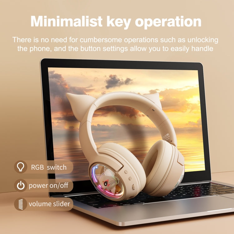 B5 Cat Ear Design USB-C / Type-C RGB Wireless Bluetooth HiFi Headset (Beige) - HoMEdemic™ 