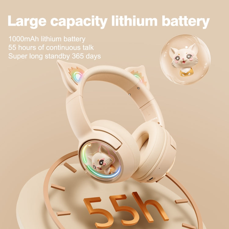 B5 Cat Ear Design USB-C / Type-C RGB Wireless Bluetooth HiFi Headset (Beige) - HoMEdemic™ 