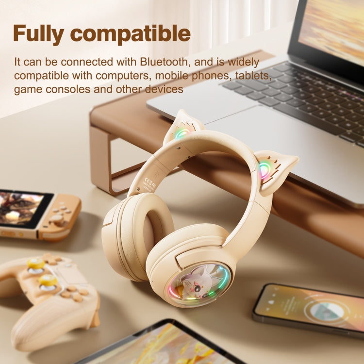 B5 Cat Ear Design USB-C / Type-C RGB Wireless Bluetooth HiFi Headset (Beige) - HoMEdemic™ 