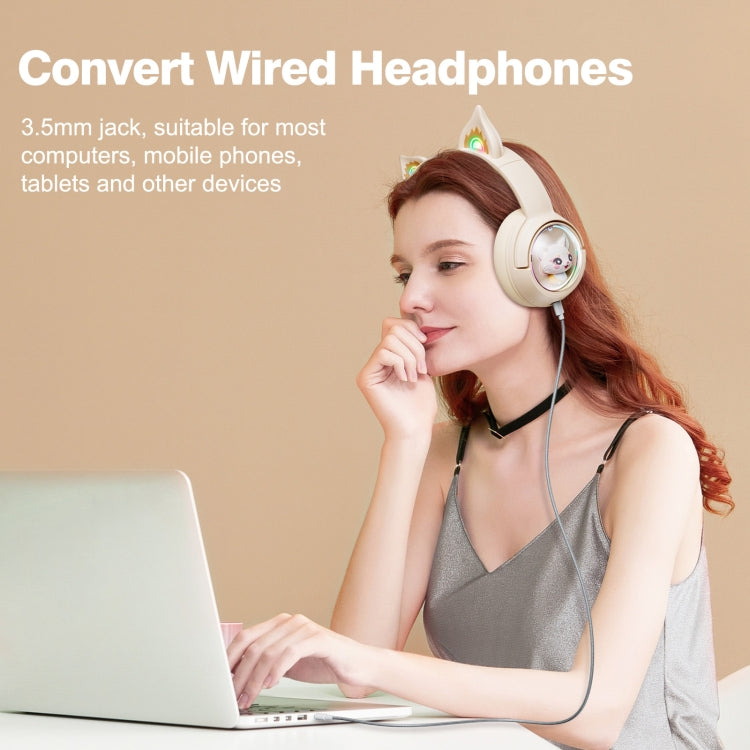 B5 Cat Ear Design USB-C / Type-C RGB Wireless Bluetooth HiFi Headset (Beige) - HoMEdemic™ 