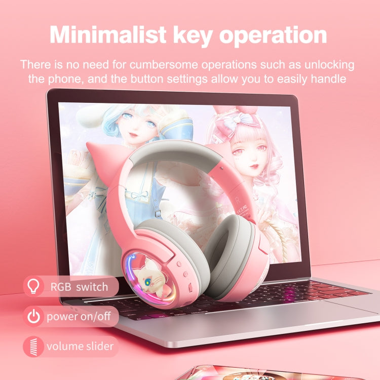 B5 Cat Ear Design USB-C / Type-C RGB Wireless Bluetooth HiFi Headset (Pink) - HoMEdemic™ 