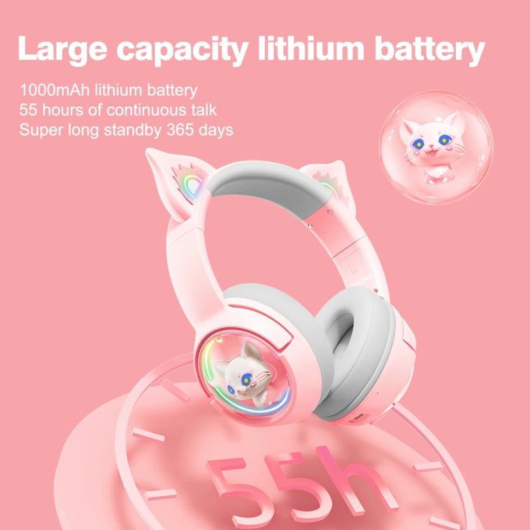 B5 Cat Ear Design USB-C / Type-C RGB Wireless Bluetooth HiFi Headset (Pink) - HoMEdemic™ 