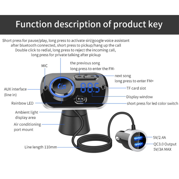 BC49BQ Car Digital Radio Receiver Bluetooth MP3 Player FM Transmitter Voice Assistant QC3.0 Quick Charger, BC49BQ - HoMEdemic™ 