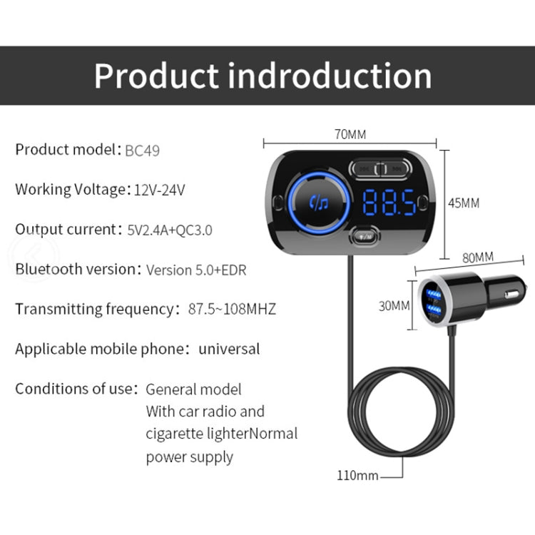BC49BQ Car Digital Radio Receiver Bluetooth MP3 Player FM Transmitter Voice Assistant QC3.0 Quick Charger, BC49BQ - HoMEdemic™ 