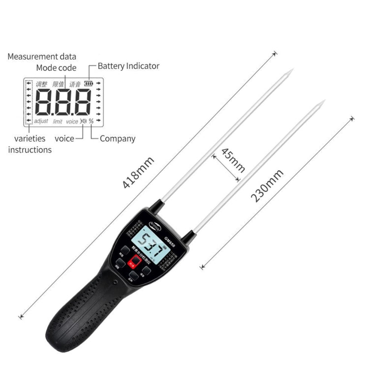 BENETECH GM650 Grain Moisture Meter, Battery Not Included, 23cm - HoMEdemic™ 