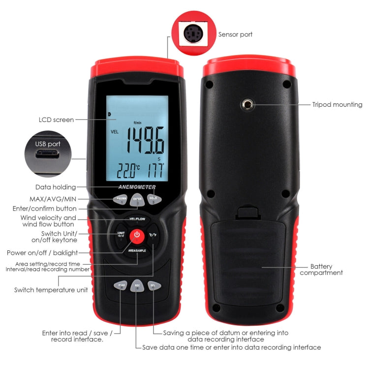 BENETECH GT8913 Handheld Digital LCD Hot Wire Anemometer, Battery Not Included - HoMEdemic™ 