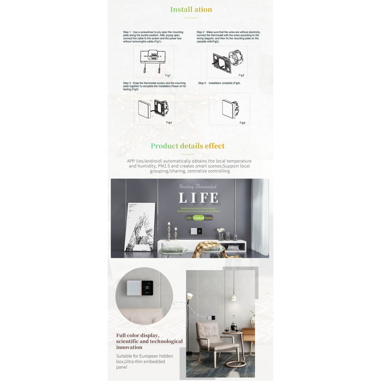 BHT-005-GC 220V AC 3A Smart Home Heating Thermostat for EU Box, Control Boiler Heating with Only Internal Sensor, BHT-005-GC - HoMEdemic™ 