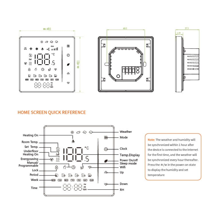 BHT-006GBLW 95-240V AC 16A Smart Home Heating Thermostat for EU Box, Control Electric Heating with Only Internal Sensor & External Sensor & WiFi Connection, BHT-006GBLW - HoMEdemic™ 