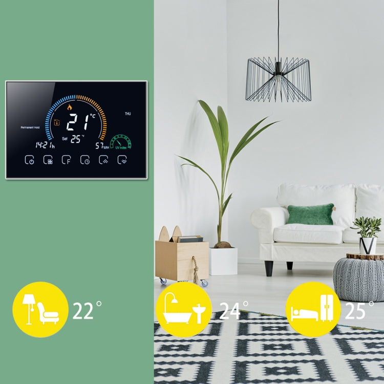 BHT-8000-GCLW Controlling Water/Gas Boiler Heating Energy-saving and Environmentally-friendly Smart Home Negative Display LCD Screen Round Room Thermostat with WiFi, with WiFi Black, with WiFi White - HoMEdemic™ 