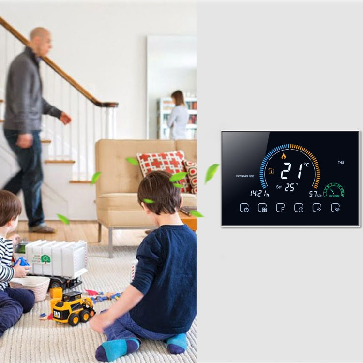 BHT-8000-GCLW Controlling Water/Gas Boiler Heating Energy-saving and Environmentally-friendly Smart Home Negative Display LCD Screen Round Room Thermostat with WiFi, with WiFi Black, with WiFi White - HoMEdemic™ 