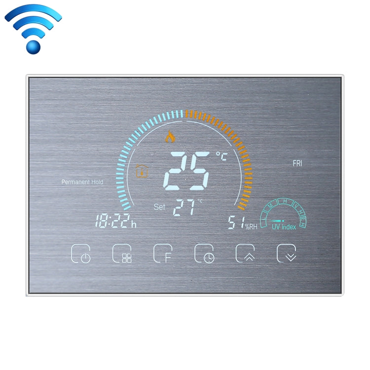 BHT-8000-GCLW-SS Brushed Stainless Steel Mirror Controlling Water/Gas Boiler Heating Energy-saving and Environmentally-friendly Smart Home Negative Display LCD Screen Round Room Thermostat with WiFi, with WiFi - HoMEdemic™ 