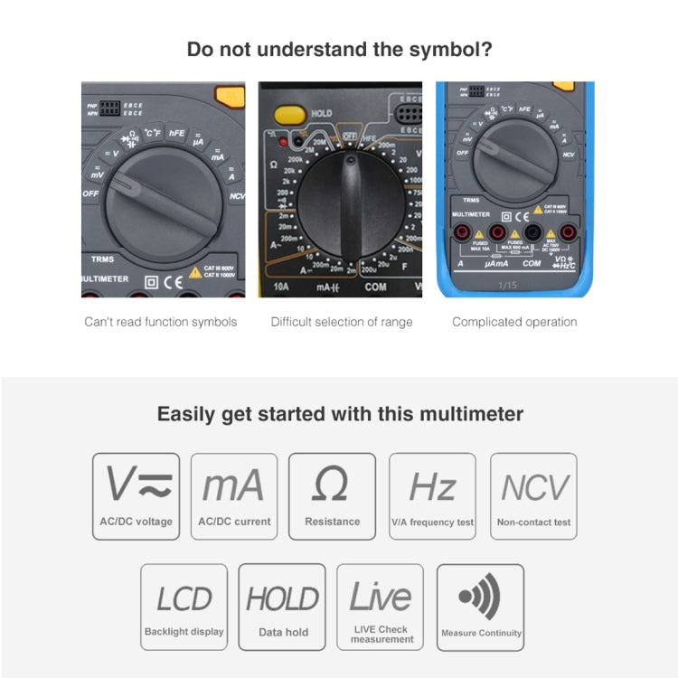 BSIDE ADMS6 High-precision Fully Automatic Small Digital Intelligent Multimeter with HD Digital Display & Shockproof Cover, Support Function Range Switch & Double-sided Pen Holder - HoMEdemic™ 