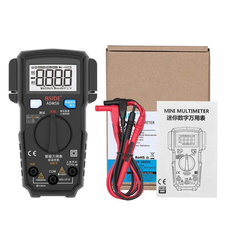 BSIDE ADMS6 High-precision Fully Automatic Small Digital Intelligent Multimeter with HD Digital Display & Shockproof Cover, Support Function Range Switch & Double-sided Pen Holder - HoMEdemic™ 