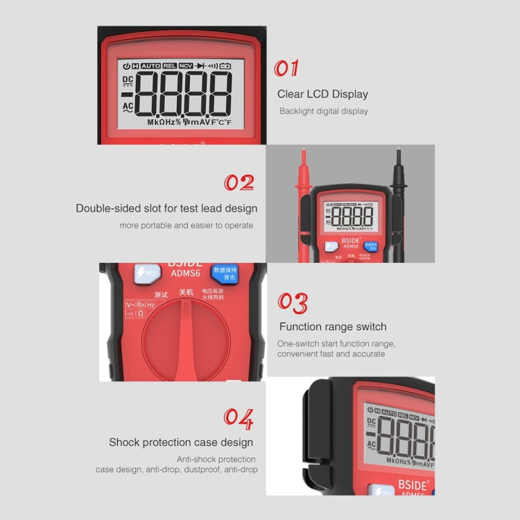 BSIDE ADMS6 High-precision Fully Automatic Small Digital Intelligent Multimeter with HD Digital Display & Shockproof Cover, Support Function Range Switch & Double-sided Pen Holder - HoMEdemic™ 