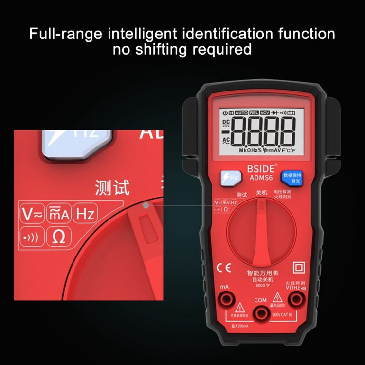 BSIDE ADMS6 High-precision Fully Automatic Small Digital Intelligent Multimeter with HD Digital Display & Shockproof Cover, Support Function Range Switch & Double-sided Pen Holder - HoMEdemic™ 
