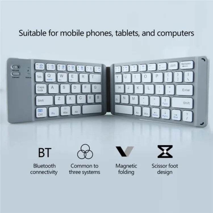 BT18 Bluetooth Keyboard Magnetic Folding Wireless Keyboard For Cell Phones Tablets Computers(Grey) - HoMEdemic™ 