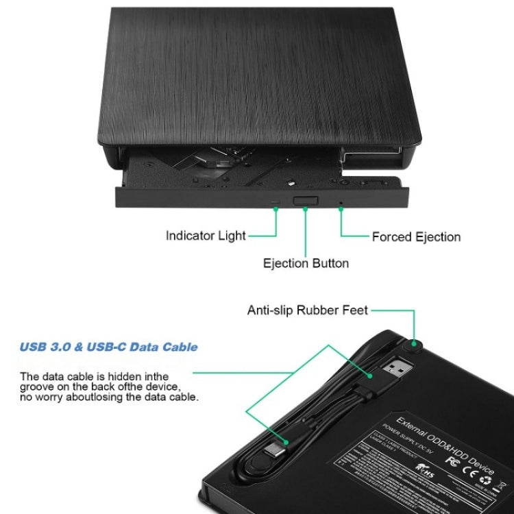 BT638 Notebook Desktop External USB 3.0 Portable CD Player CD-RW Optical Drive Burner - HoMEdemic™ 