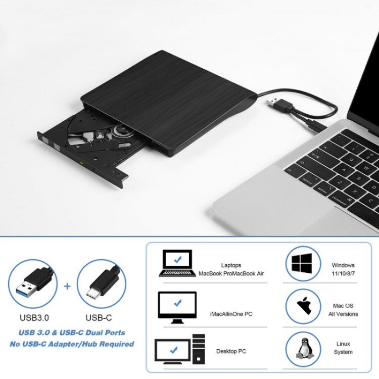 BT638 Notebook Desktop External USB 3.0 Portable CD Player CD-RW Optical Drive Burner - HoMEdemic™ 
