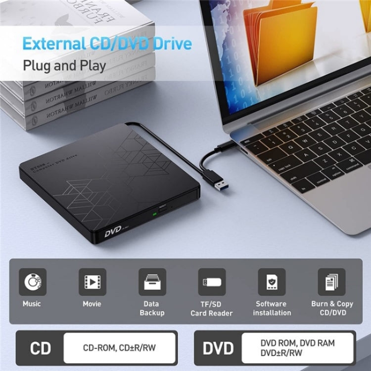 BT668 Readable TF / SD Card USB Multi-Function CD Disc Player External Optical Drive DVD Burner - HoMEdemic™ 