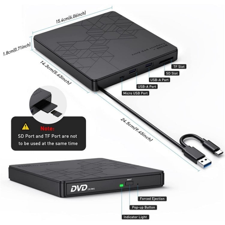 BT668 Readable TF / SD Card USB Multi-Function CD Disc Player External Optical Drive DVD Burner - HoMEdemic™ 
