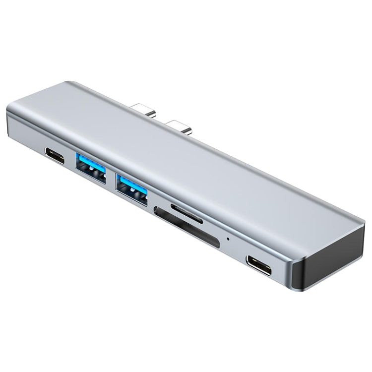 BYL-2101 7 in 1 Dual USB-C / Type-C to USB Docking Station HUB Adapter (Silver) - HoMEdemic™ 