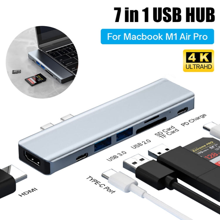 BYL-2101 7 in 1 Dual USB-C / Type-C to USB Docking Station HUB Adapter (Silver) - HoMEdemic™ 