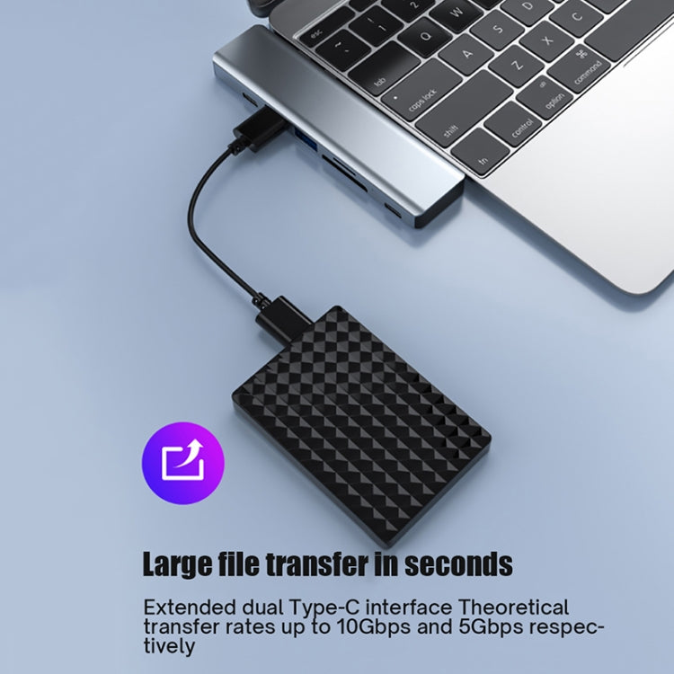 BYL-2101 7 in 1 Dual USB-C / Type-C to USB Docking Station HUB Adapter (Silver) - HoMEdemic™ 