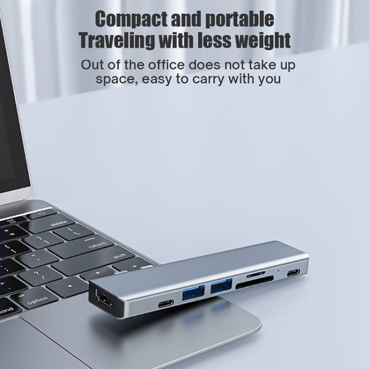 BYL-2101 7 in 1 Dual USB-C / Type-C to USB Docking Station HUB Adapter (Silver) - HoMEdemic™ 