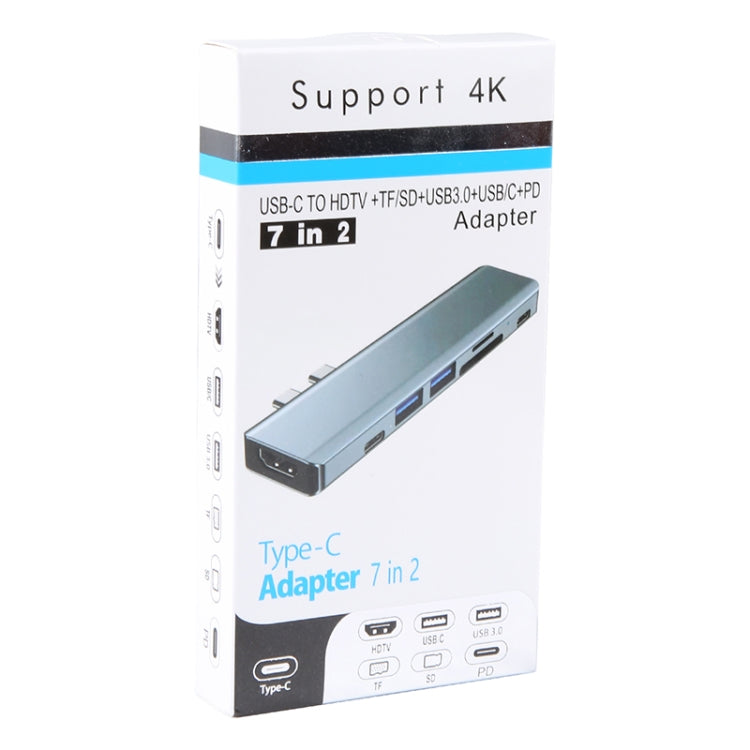 BYL-2101 7 in 1 Dual USB-C / Type-C to USB Docking Station HUB Adapter (Silver) - HoMEdemic™ 