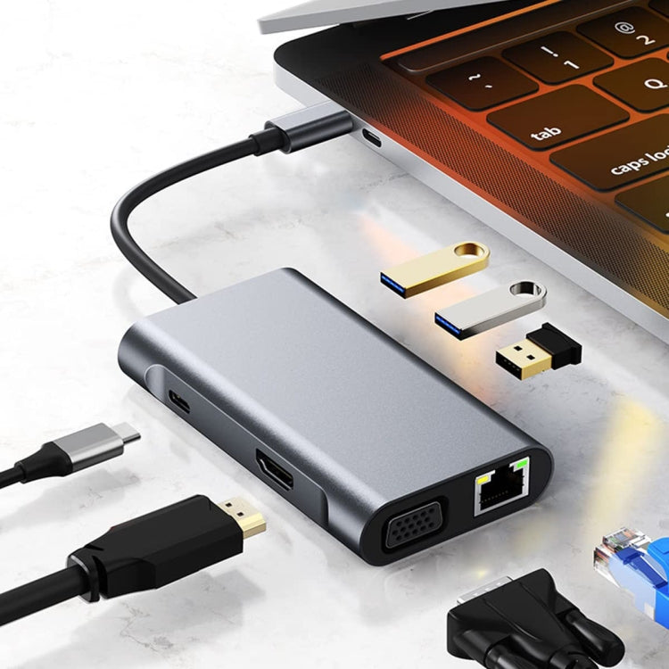 BYL-2111 7 in 1 USB-C / Type-C to USB Docking Station HUB Adapter (Silver) - HoMEdemic™ 