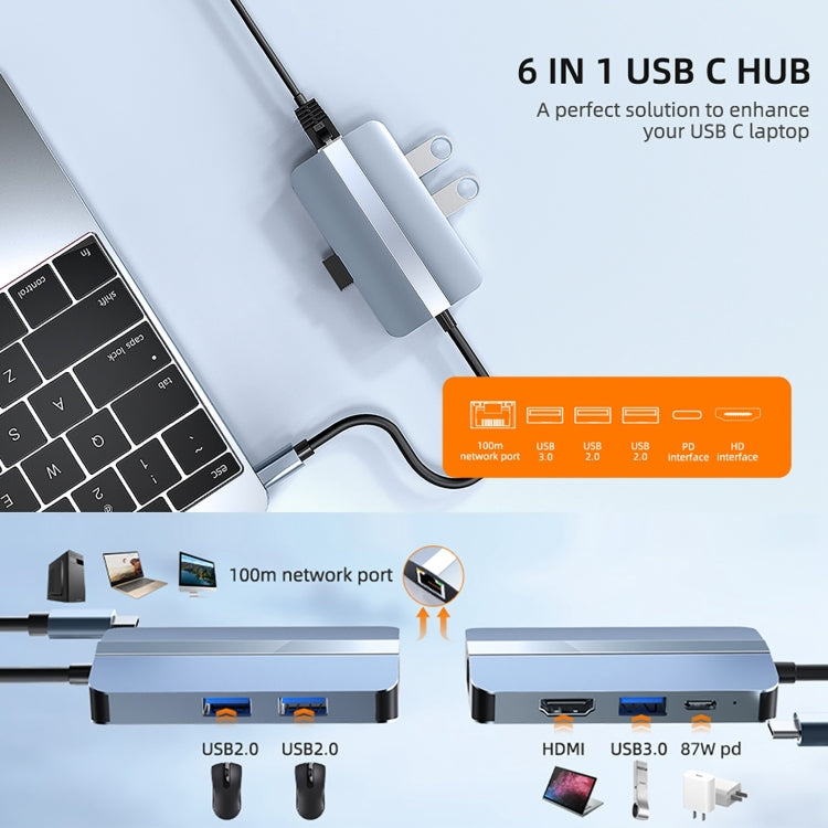 BYL-2203 6 in 1 USB-C / Type-C to USB Multifunctional Docking Station HUB Adapter - HoMEdemic™ 