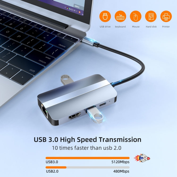 BYL-2203 6 in 1 USB-C / Type-C to USB Multifunctional Docking Station HUB Adapter - HoMEdemic™ 