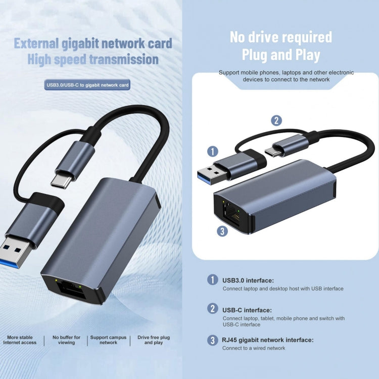 BYL-2207TU 2 in 1 USB + Type-C to RJ45 Docking Station HUB Adapter - HoMEdemic™ 