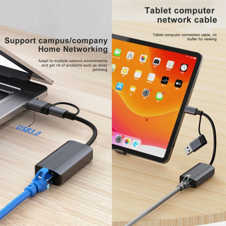 BYL-2207TU 2 in 1 USB + Type-C to RJ45 Docking Station HUB Adapter - HoMEdemic™ 