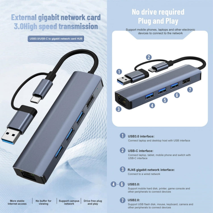 BYL-2208TU 5 in 2 USB + USB-C / Type-C to USB Multifunctional Docking Station HUB Adapter - HoMEdemic™ 