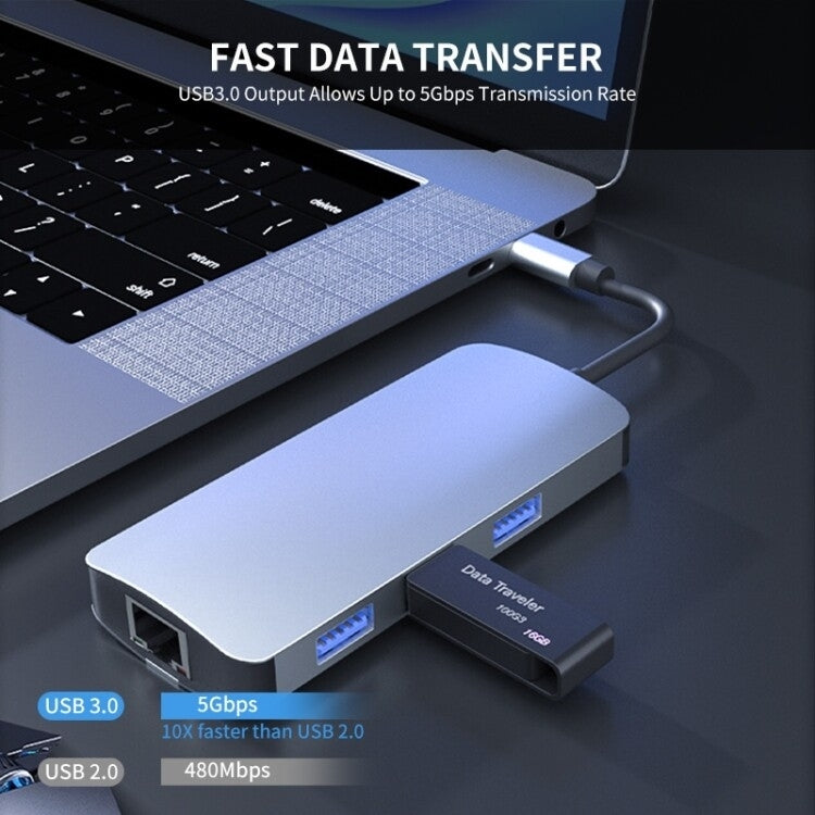 BYL-2209 6 in 1 USB-C / Type-C to USB Multifunctional Docking Station HUB Adapter - HoMEdemic™ 