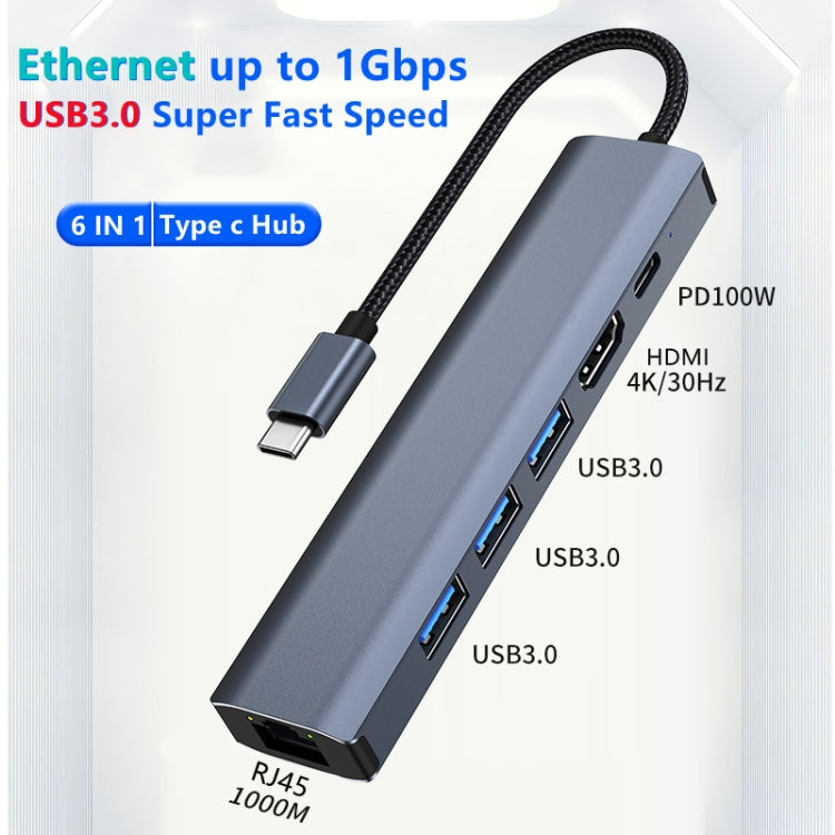 BYL-2210 6 in 1 USB-C / Type-C to USB Multifunctional Docking Station HUB Adapter with 1000M Network Port - HoMEdemic™ 