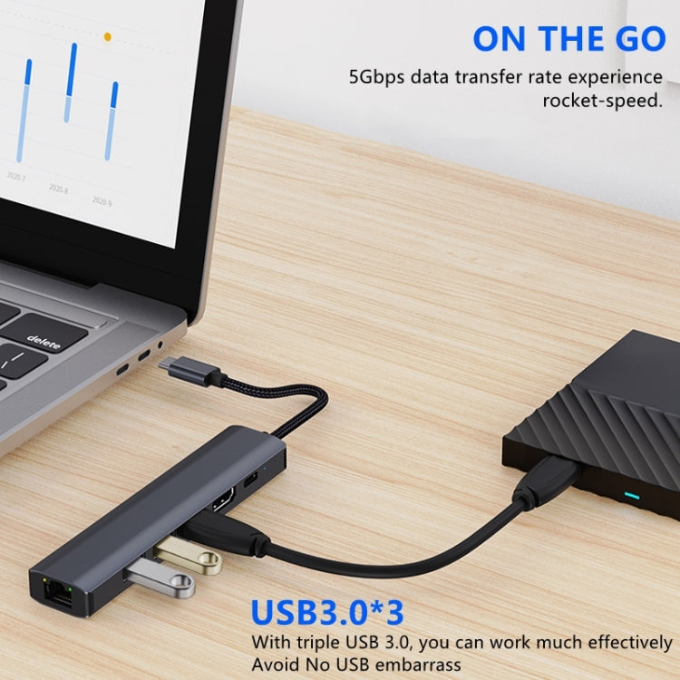 BYL-2210 6 in 1 USB-C / Type-C to USB Multifunctional Docking Station HUB Adapter with 1000M Network Port - HoMEdemic™ 