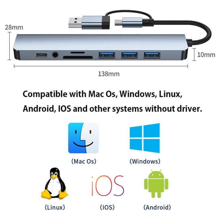 BYL-2218TU 8 in 1 USB + USB-C / Type-C to USB Multifunctional Docking Station HUB Adapter - HoMEdemic™ 