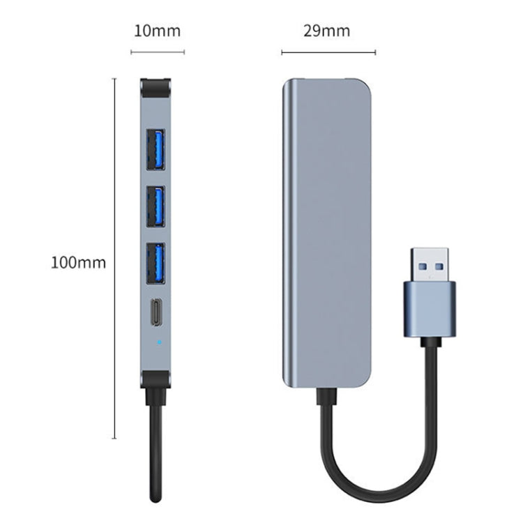 BYL-2301U 5 in 1 USB to USB3.0+USB2.0x3+USB-C / Type-C HUB Adapter, Cable Length: 10cm - HoMEdemic™ 