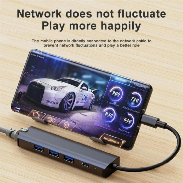 BYL-2302 5 in 1 USB-C / Type-C to USB Multifunctional Docking Station HUB Adapter with 1000M Network Port - HoMEdemic™ 