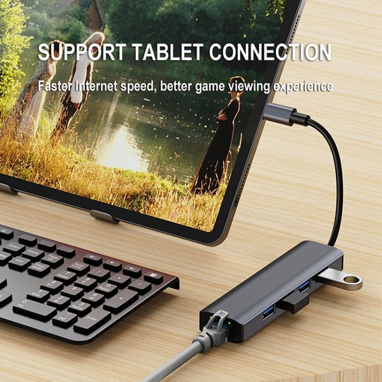 BYL-2302 5 in 1 USB-C / Type-C to USB Multifunctional Docking Station HUB Adapter with 1000M Network Port - HoMEdemic™ 