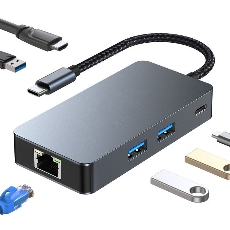 BYL-2308 6 in 1 USB-C / Type-C to USB3.2 + Gigabit Internet + HDTV HUB Adapter (Dark Gray) - HoMEdemic™ 