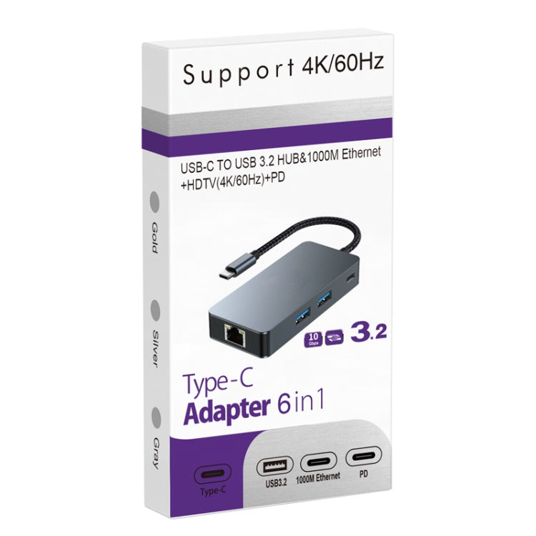 BYL-2308 6 in 1 USB-C / Type-C to USB3.2 + Gigabit Internet + HDTV HUB Adapter (Dark Gray) - HoMEdemic™ 