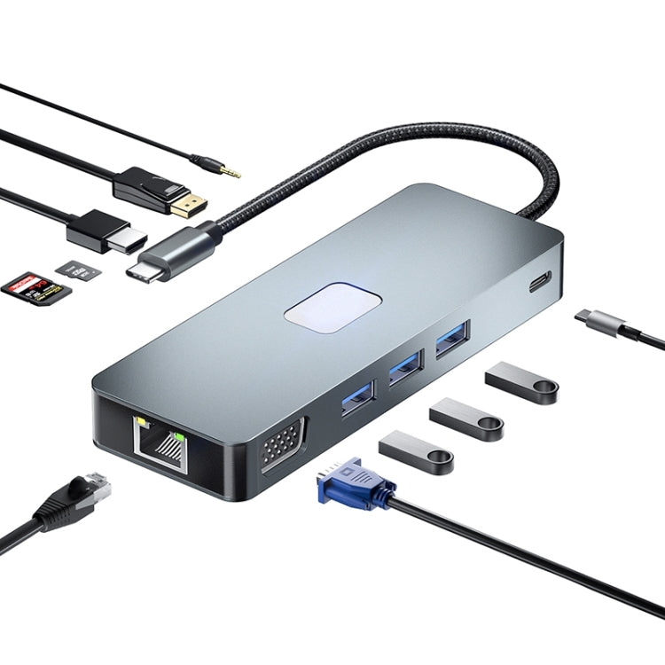 BYL-2309 Type-C to HDMI 4K 60Hz + DP HD + VGA + RJ47 + USB3.2 + Audio 3.5mm + PD100W + SD + TF Docking Station HUB - HoMEdemic™ 