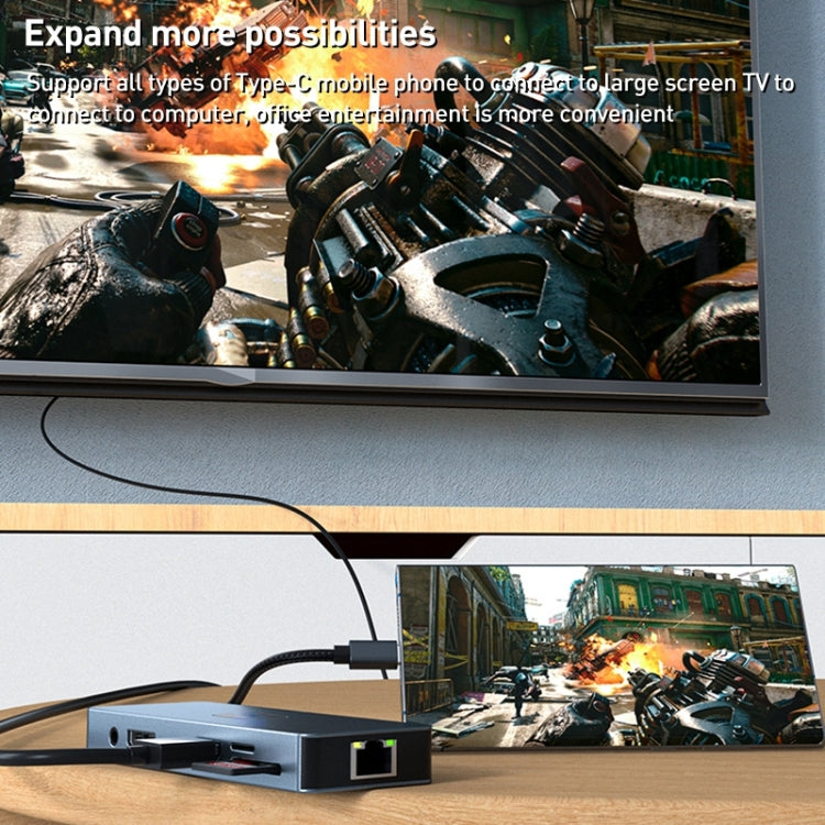 BYL-2309 Type-C to HDMI 4K 60Hz + DP HD + VGA + RJ47 + USB3.2 + Audio 3.5mm + PD100W + SD + TF Docking Station HUB - HoMEdemic™ 