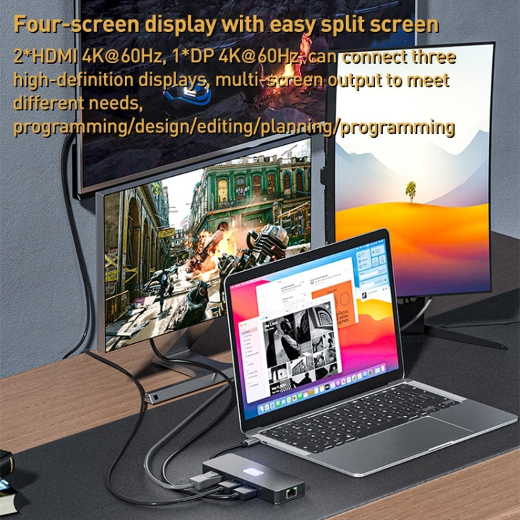 BYL-2401 8 in 1 Type-C to PD100W + USB3.0 + HDMI + DP + RJ45 HUB Docking Station(Space Grey) - HoMEdemic™ 