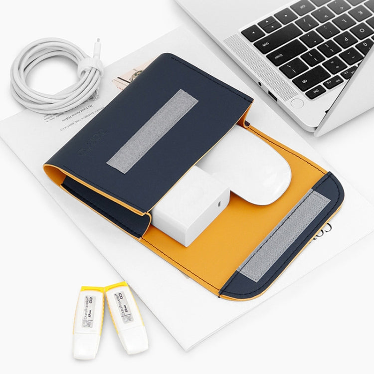 Baona BN-Q009 Small Leather Mouse Charger Storage Bag(Deep Blue+Yellow) - HoMEdemic™ 
